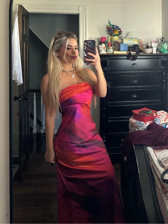 SHEIN Dresses & Skirts - Strapless Satin Midi Dress in Pink, Orange, Purple